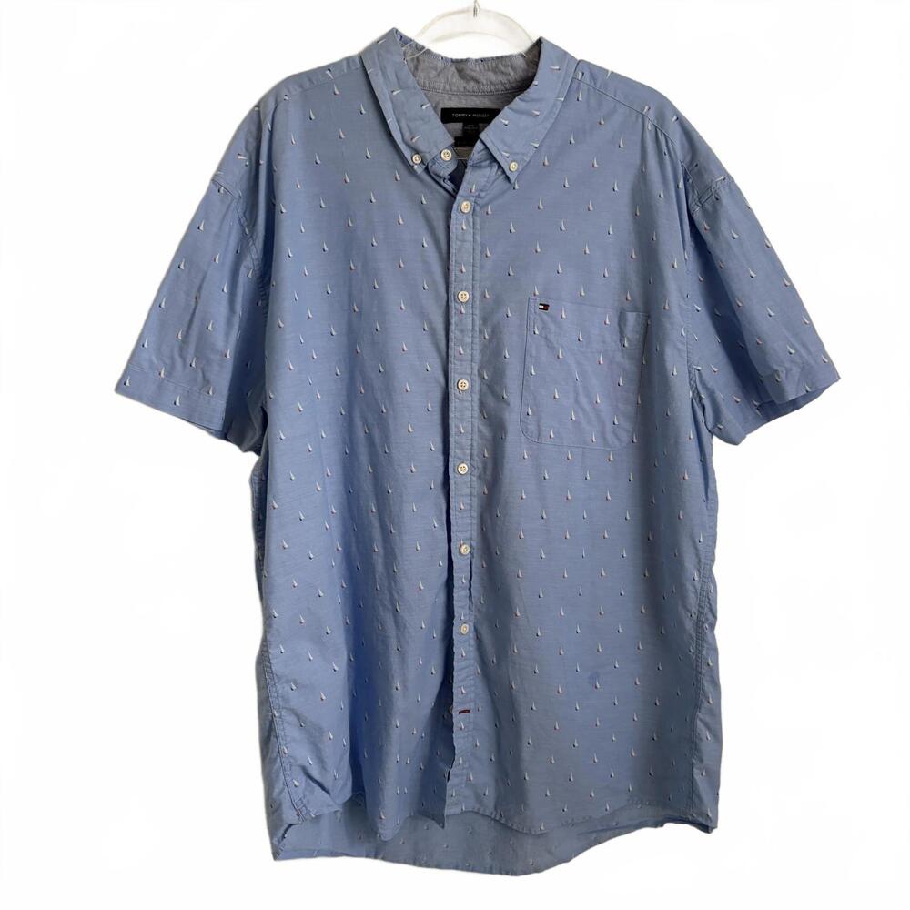 Tommy Hilfiger | Men’s Short Sleeve Button Up Custom Fit Blue Shirt Sz XXXL